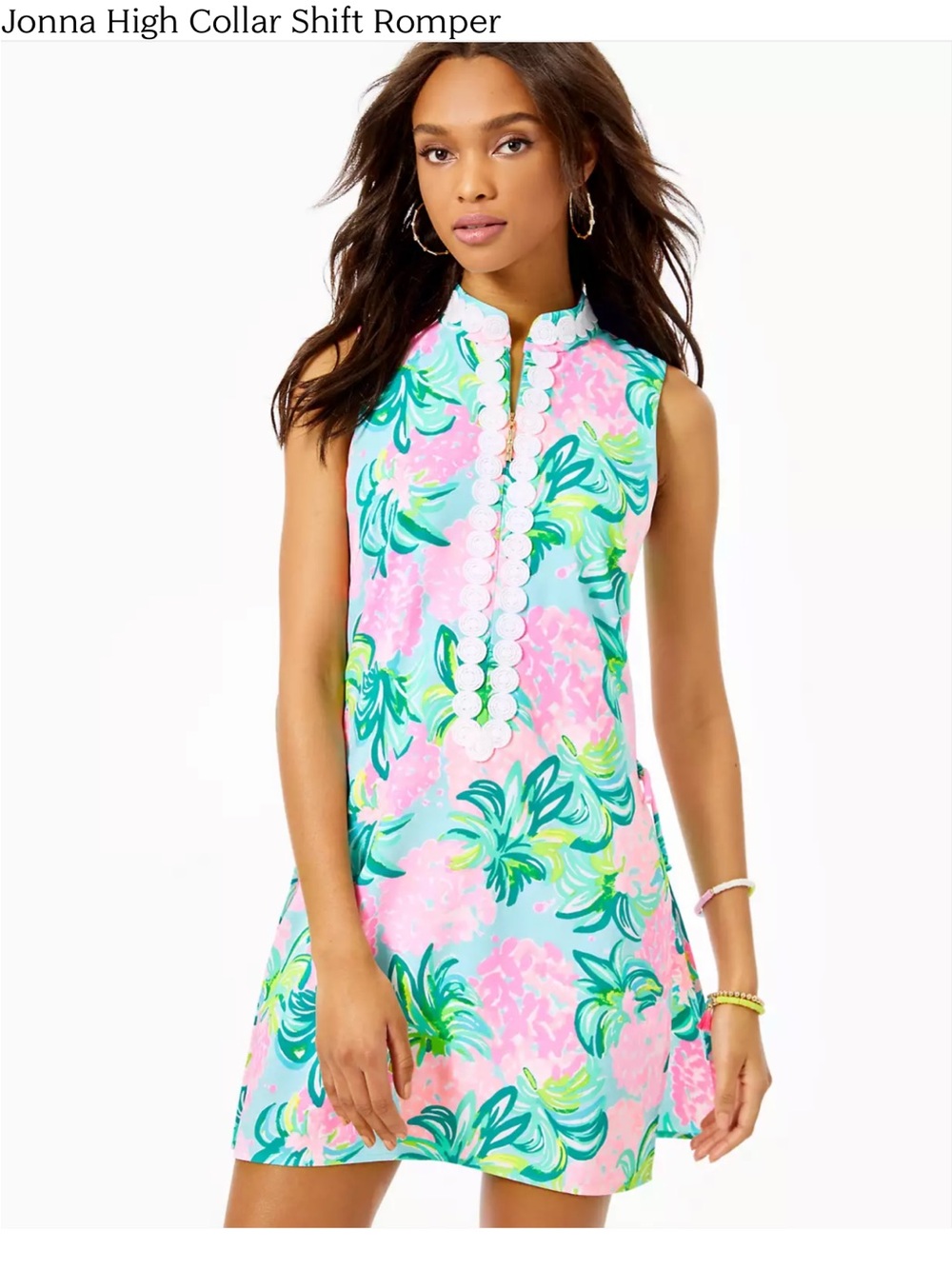Lilly Pulitzer Jonna High Collar Romper In Blue Ibiza Pineaple Shake - Size 10